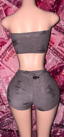 Gray Two Piece Short Set in sizes small, medium, and large